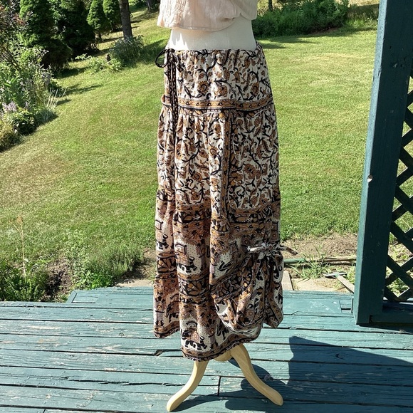 Tiered boho cottagecore upcycled bedspread elastic drawstring maxi skirt sm to L - Picture 6 of 16